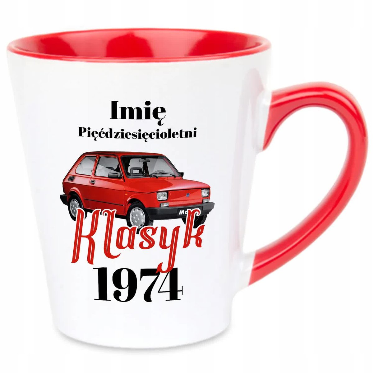 Kubek Latte Czerwono Biały 50-LETNI KLASYK 1974 *IMIĘ* Prezent Na 50-tke