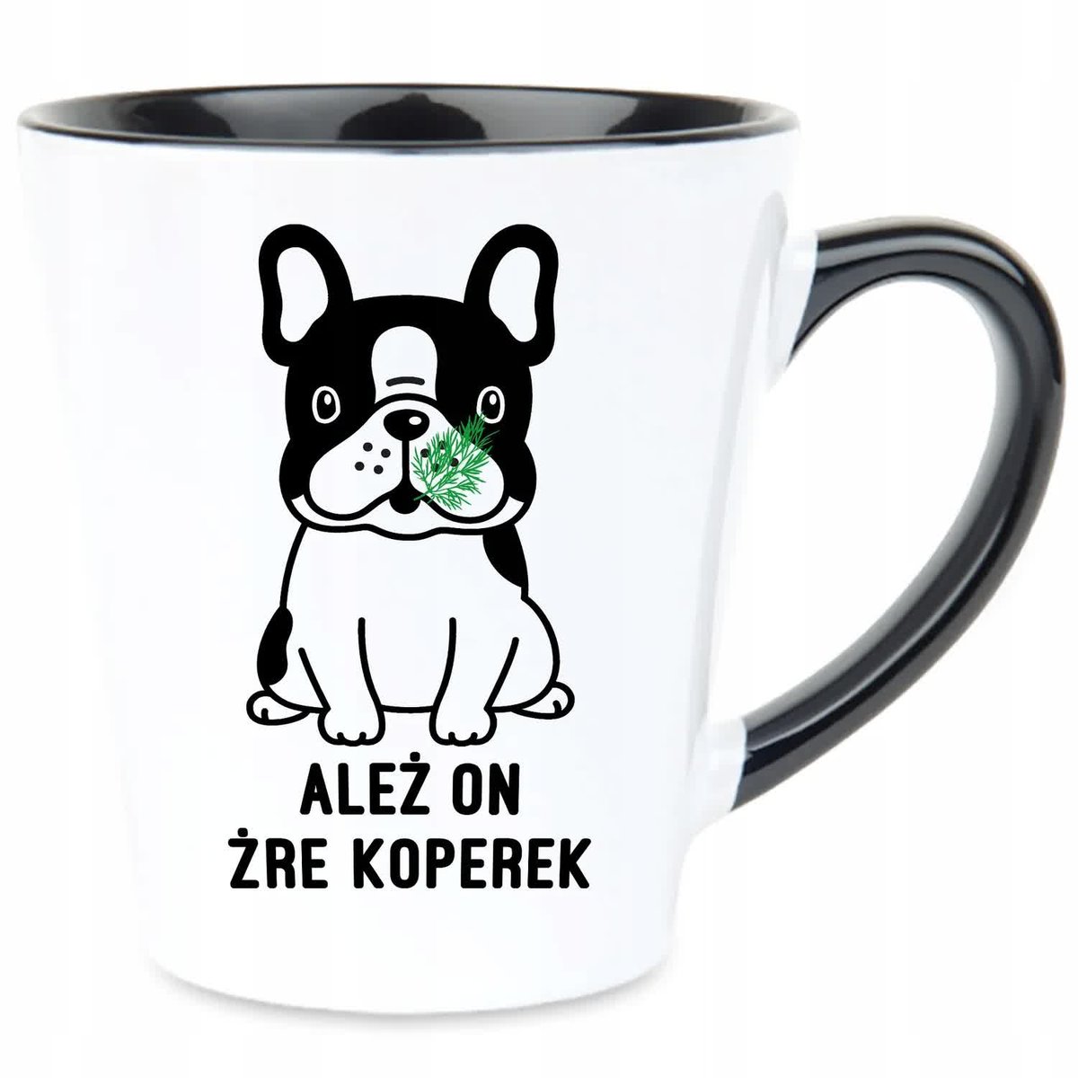 Kubek Latte Czarno Biały ALEŻ ON ŻRE KOPEREK 350ml Na Prezent Zabawne Wzory