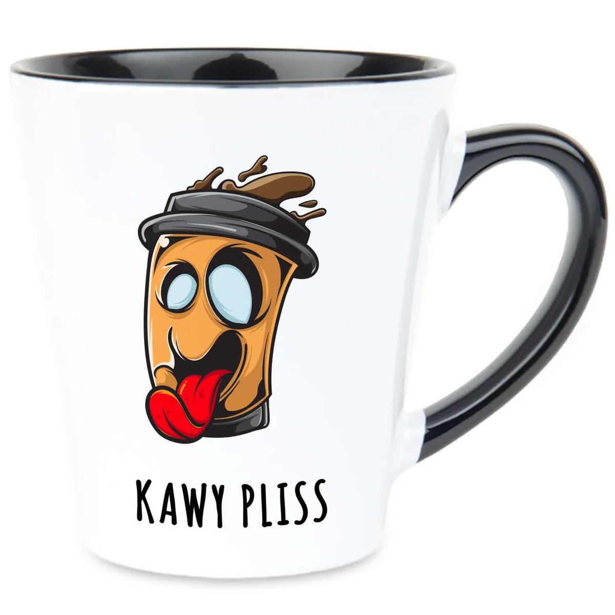 Kubek Latte Czarno Biały KAWY PLISS 350ml Na Prezent Śmieszny Zabawne Wzory