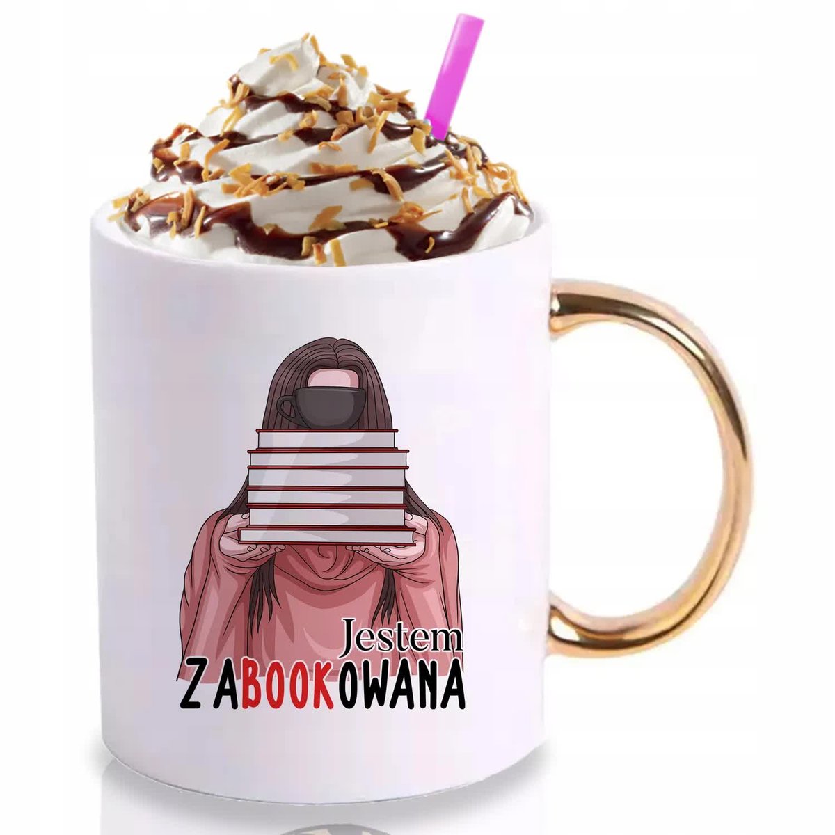 Kubek Złoty Na Prezent Książki ZABOOKOWANA Wzory