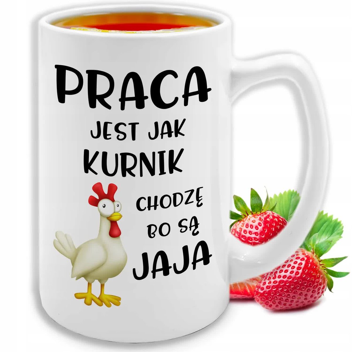 KUBEK DUŻY Praca jest jak kurnik BIAŁY CERAMICZNY Super Prezent Top WZORY