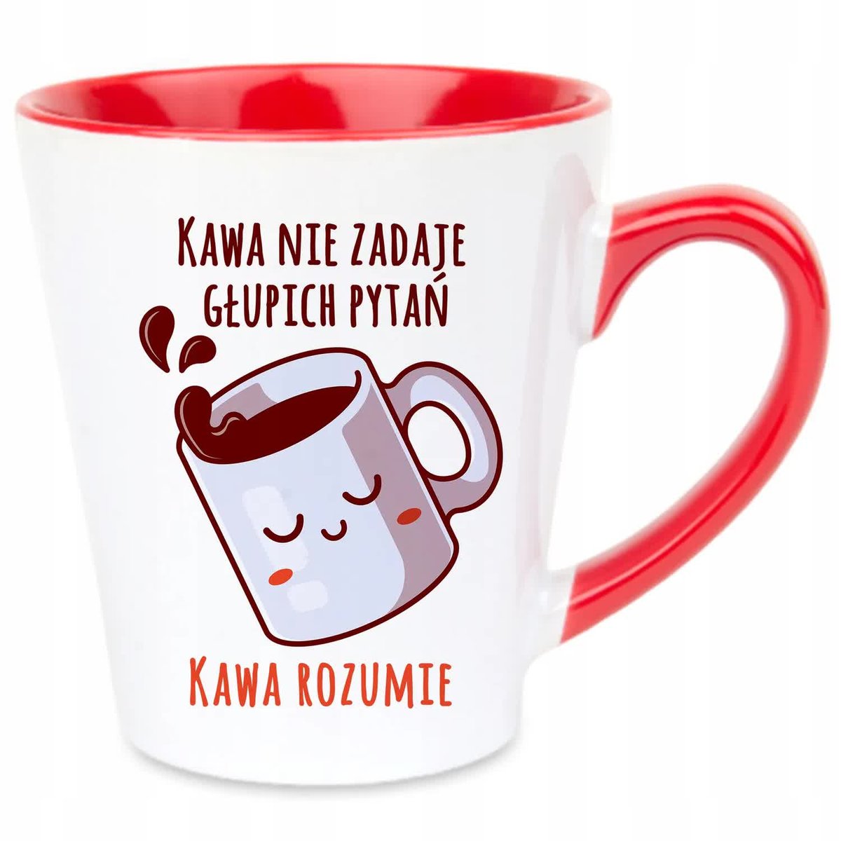 Kubek Latte Czerwono Biały KAWA ROZUMIE 350 ml Na Prezent Zabawne Wzory