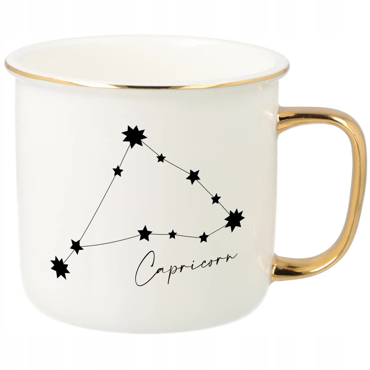 KUBEK UCHO RANT ZŁOTY PORCELANOWY RETRO PREZENT DLA ZODIAKARY CAPRICORN WZ