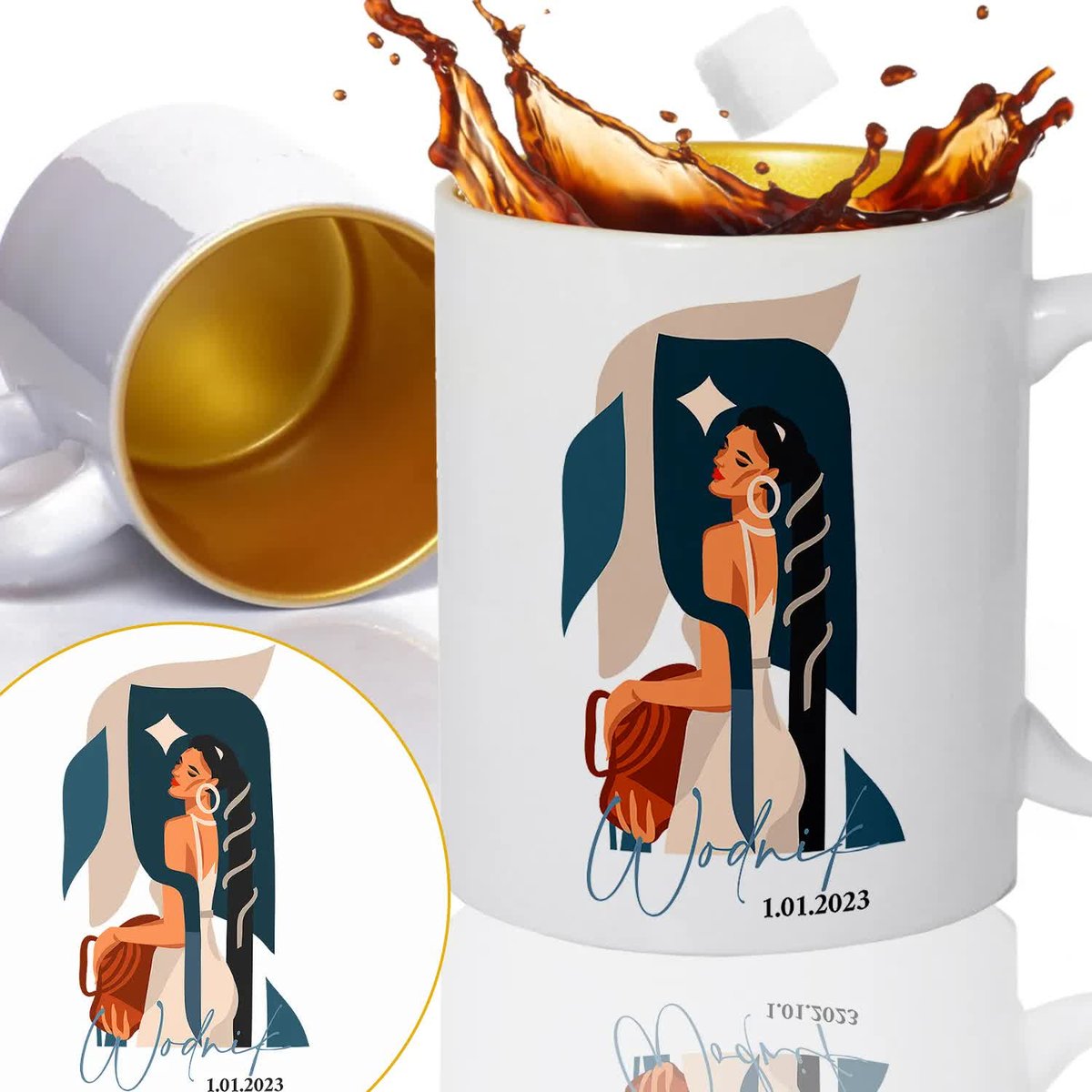 Kubek Złoty Na Prezent Dla Zodiakary WODNIK Wzory