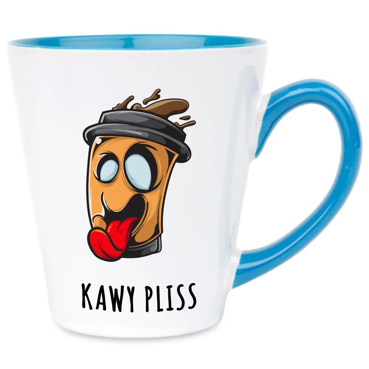 Kubek Latte Niebiesko Biały KAWY PLISS 300 ml Na Prezent Zabawne Wzory