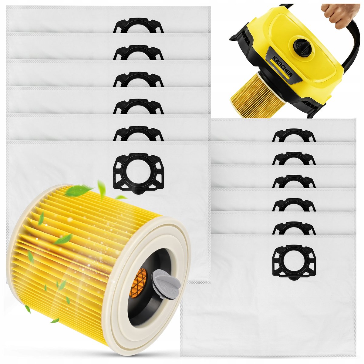 KOMPLET 12x WORKI FILTR POWIETRZA DO ODKURZACZA PRZEMYSŁOWEGO KARCHER WD3