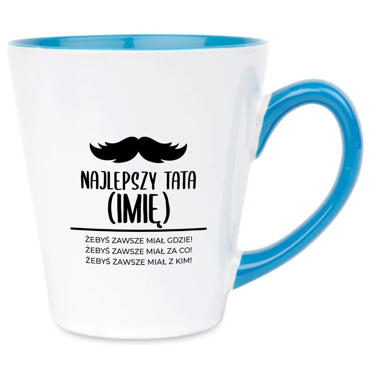 Kubek Latte Niebiesko Biały NAJLEPSZY TATA *IMIĘ* 300 ml Dla Taty Wzory