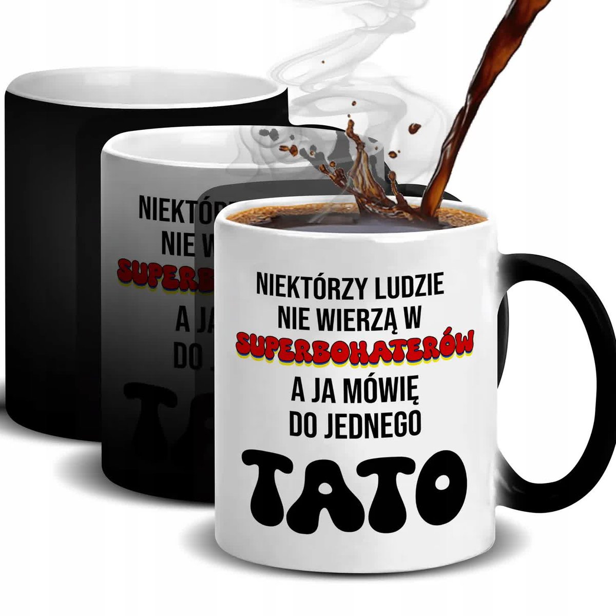 KUBEK MAGICZNY PREZENT NA DZIEŃ OJCA DLA TATY TATA SUPERBOHATER MIX WZORY