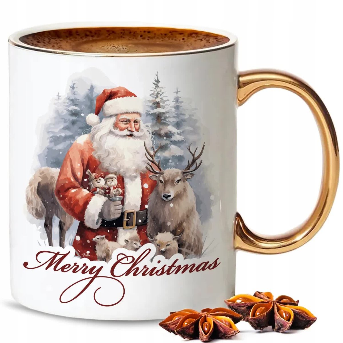 KUBEK ZŁOTE UCHO RANT PREZENT ŚWIĄTECZNY MIKOŁAJKOWY MERRY CHRISTMAS WZORY