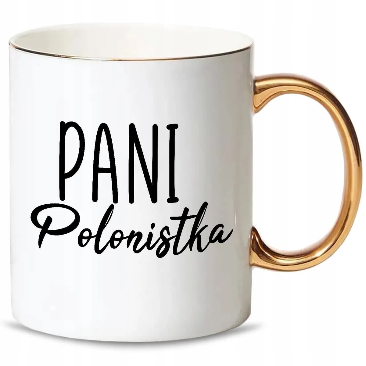 KUBEK Złoty Prezent dla PANI POLONISTKA Wzory MiX