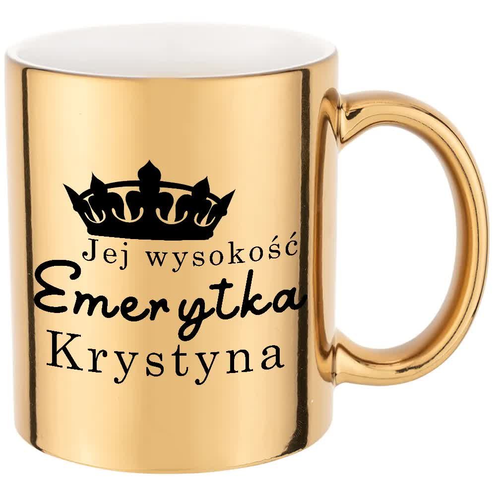 KUBEK ZŁOTY PREZENT dla Emerytki EMERYTURA + IMIĘ