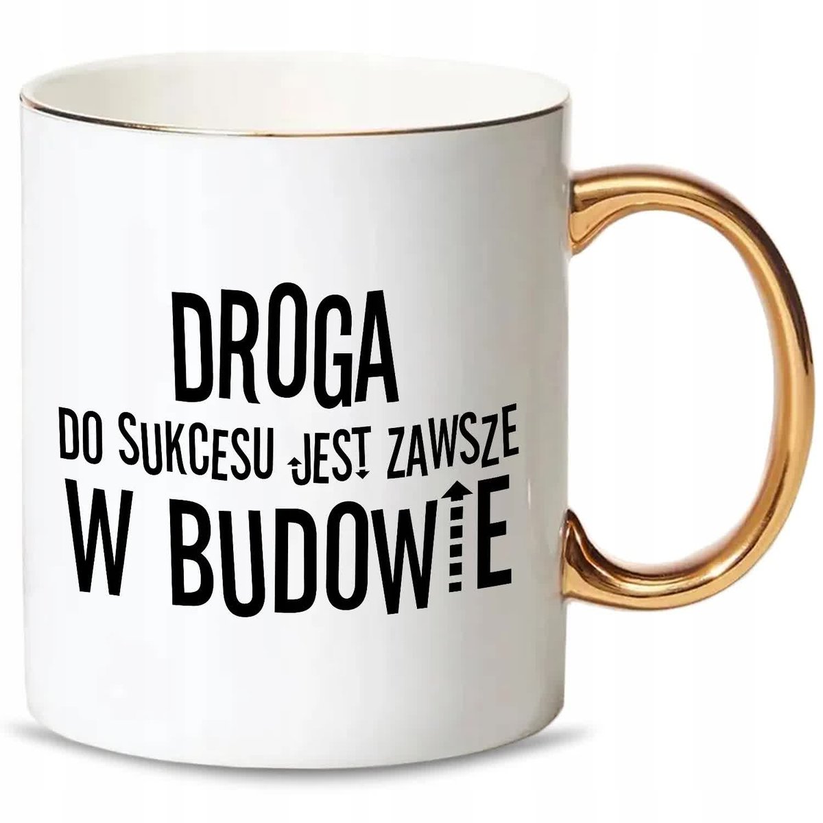 KUBEK Złoty Uchwyt Różne WZORY Motywujace CYTATY