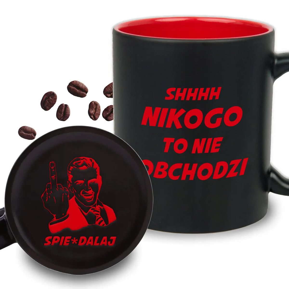 KUBEK Z GRAWEREM Czerwony Na Prezent SHH NIKOGO TO NIE OBCHODZI SPIE*DALAJ