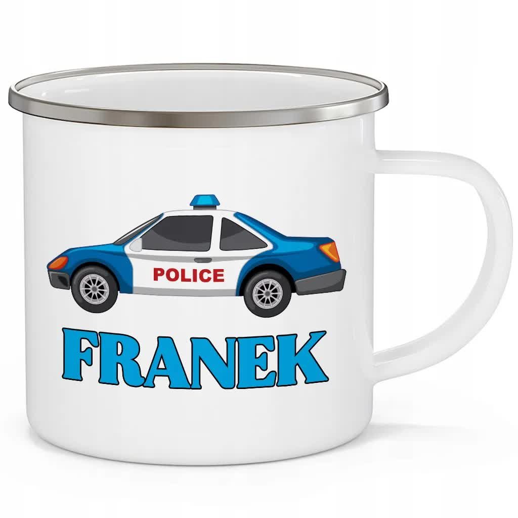 KUBEK STALOWY Prezent WÓZ POLICYJNY Wzory + IMIĘ