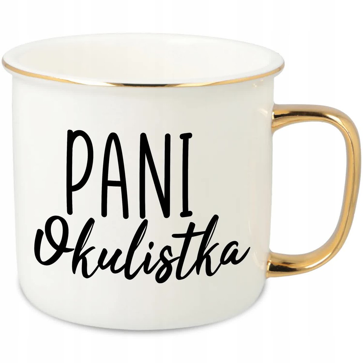 KUBEK UCHO RANT ZŁOTY PORCELANOWY RETRO 280ML PREZENT DLA PANI OKULISTKA WZ