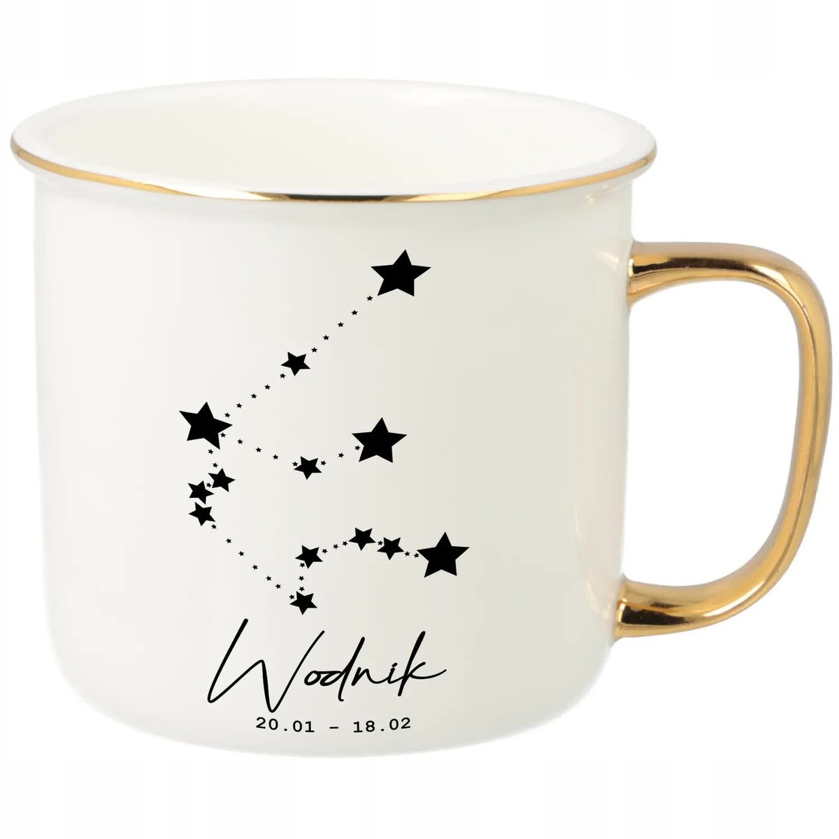 KUBEK UCHO RANT ZŁOTY PORCELANOWY RETRO PREZENT DLA ZODIAKARY KOZIOROŻEC WZ