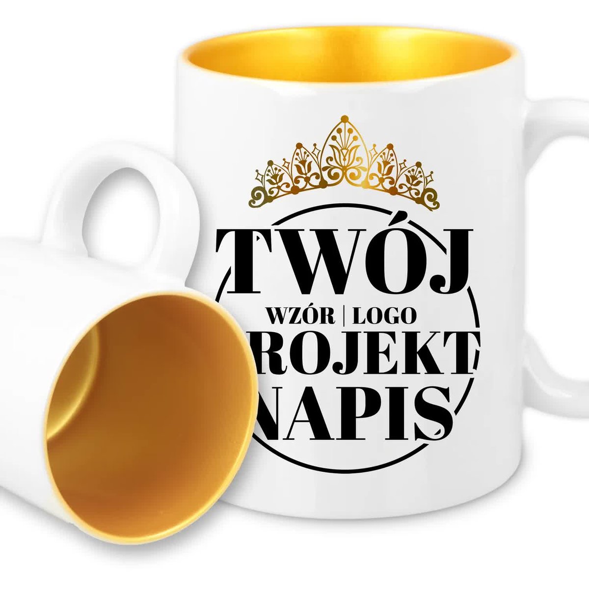 KUBEK ZŁOTY BROKAT UCHO TWOJE LOGO ZDJĘCIE GRAFIKA