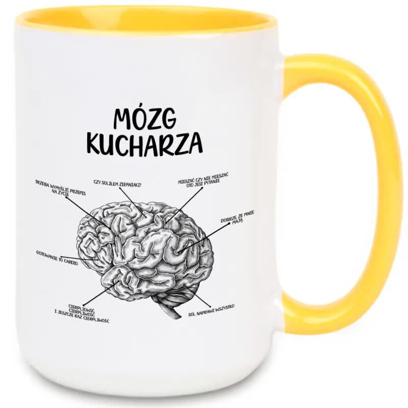 Kubek Z Nadrukiem PREZENT DLA KUCHARZA MÓZG Biało Żółty