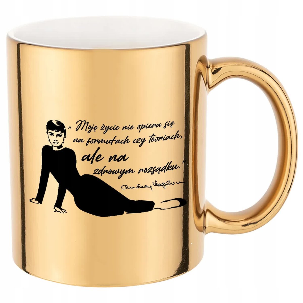 KUBEK ZŁOTY PREZENT Audrey Hepburn Cytaty Wzory