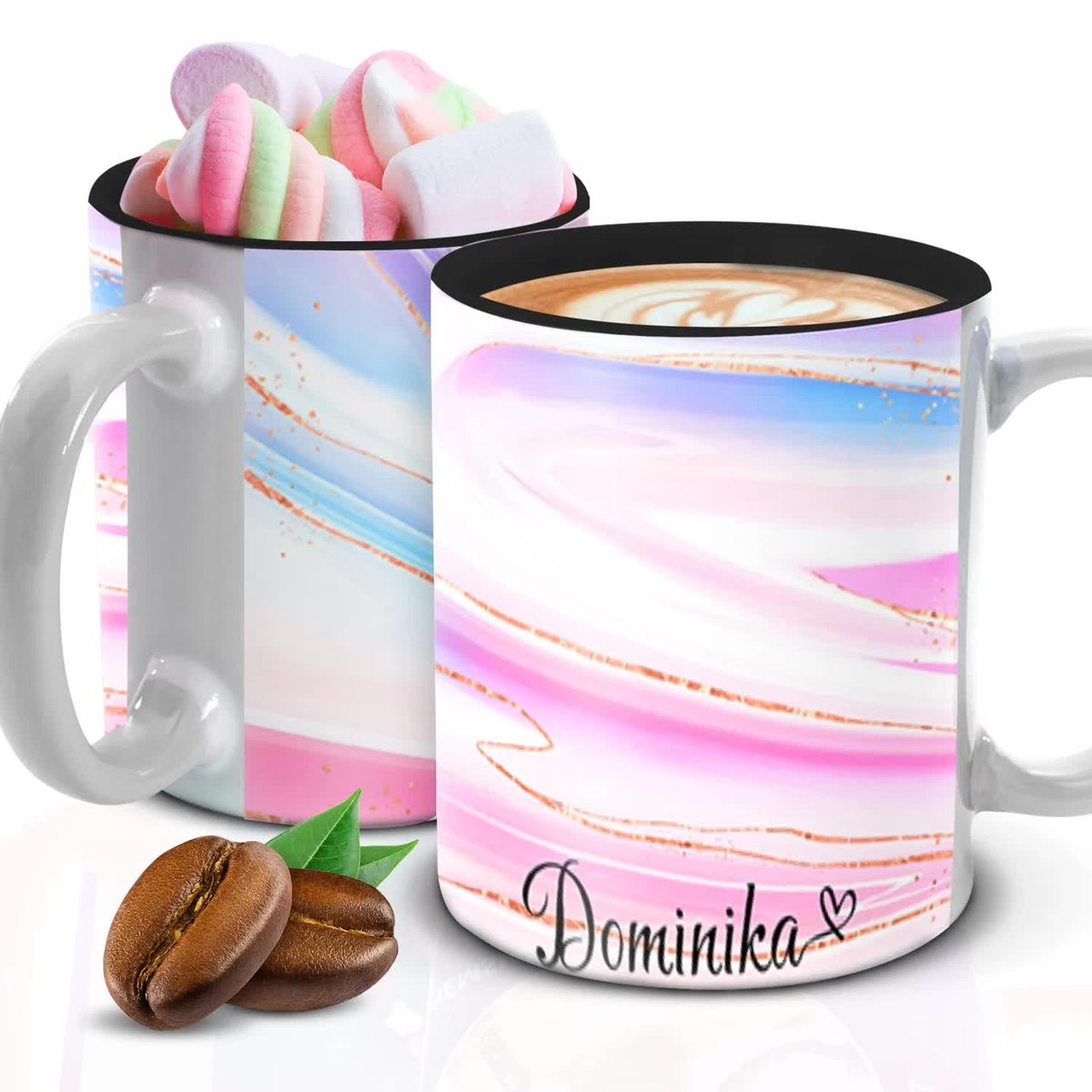 Kubek Z Nadrukiem STYLOWY WŁASNE IMIĘ MARMUR Biało Czarny Kreator