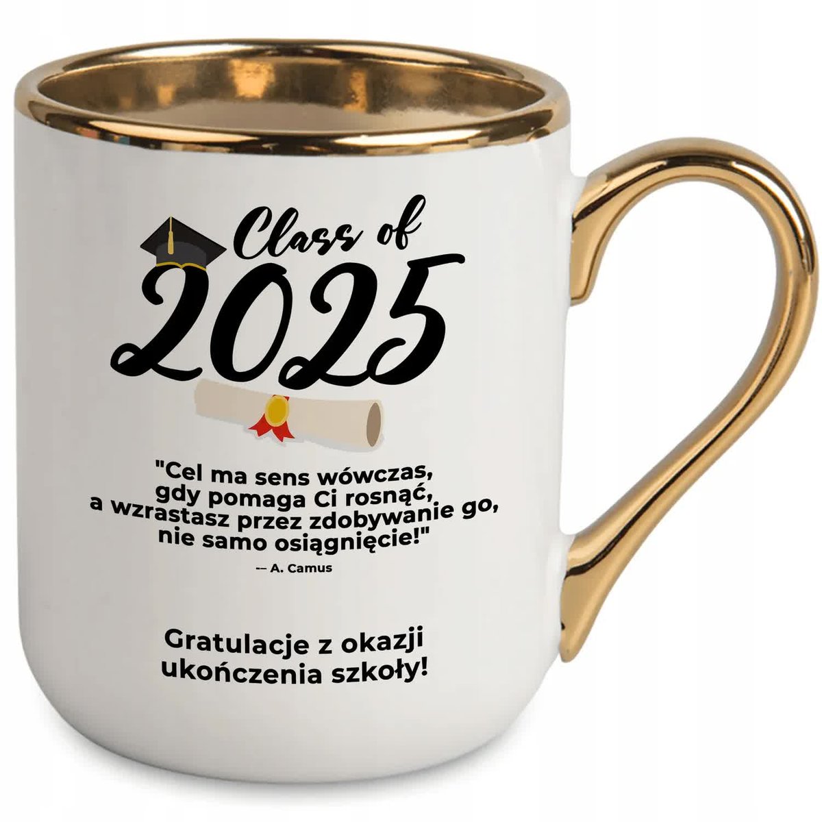 KUBEK BIAŁY PREZENT DLA ABSOLWENTÓW Z OKAZJI UKOŃCZENIA SZKOŁY RÓZNE WZORY