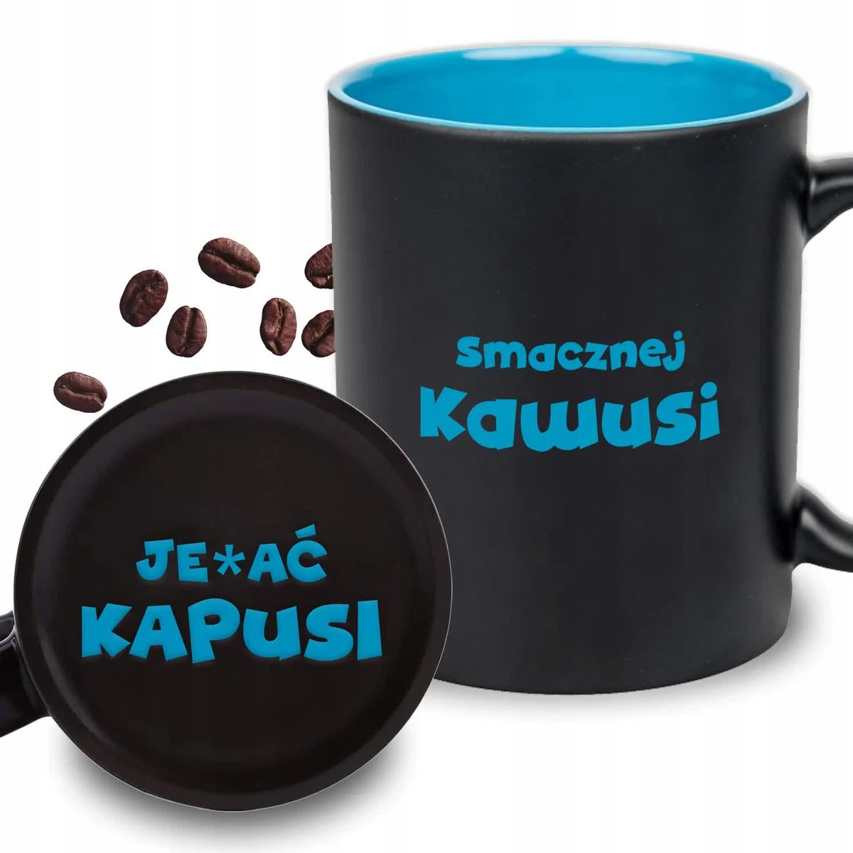 KUBEK Z GRAWEREM Niebieski Na Prezent Urodziny SMACZNEJ KAWUSI JEAĆ KAPUSI