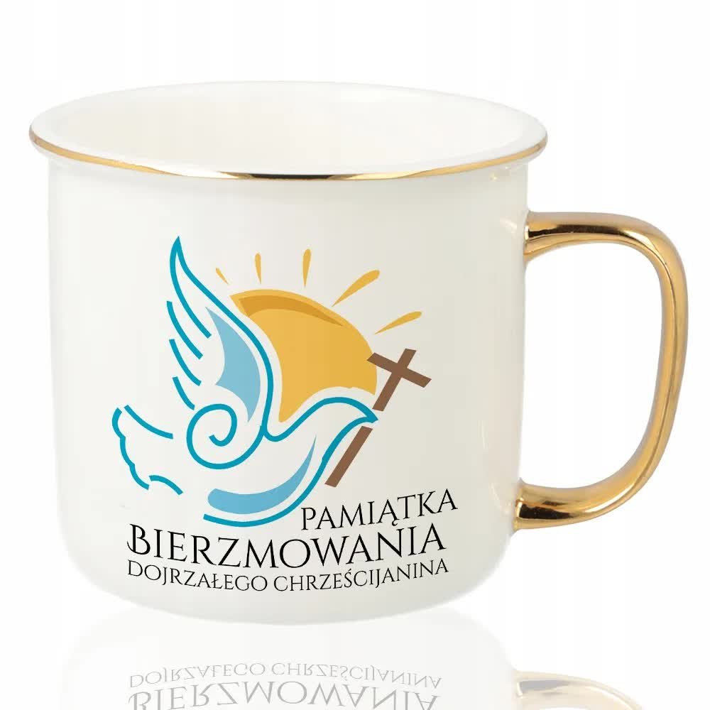 KUBEK RETRO Złoty Na Prezent PAMIĄTKA BIERZMOWANIA Na Bierzmowanie Wzory