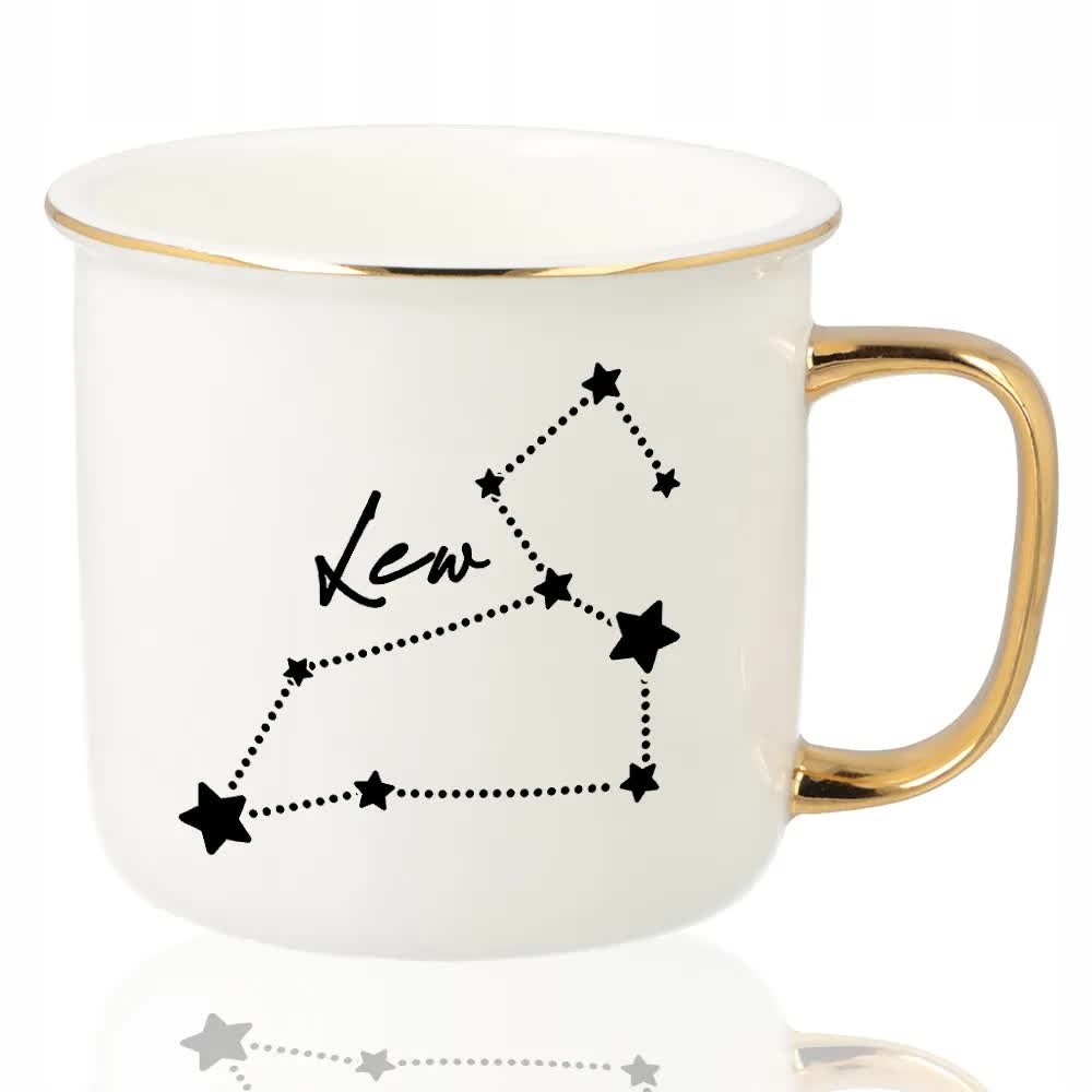 KUBEK RETRO Złoty Na Prezent Urodziny Dla Zodiakary Znaki Zodiaku LEW Wzory