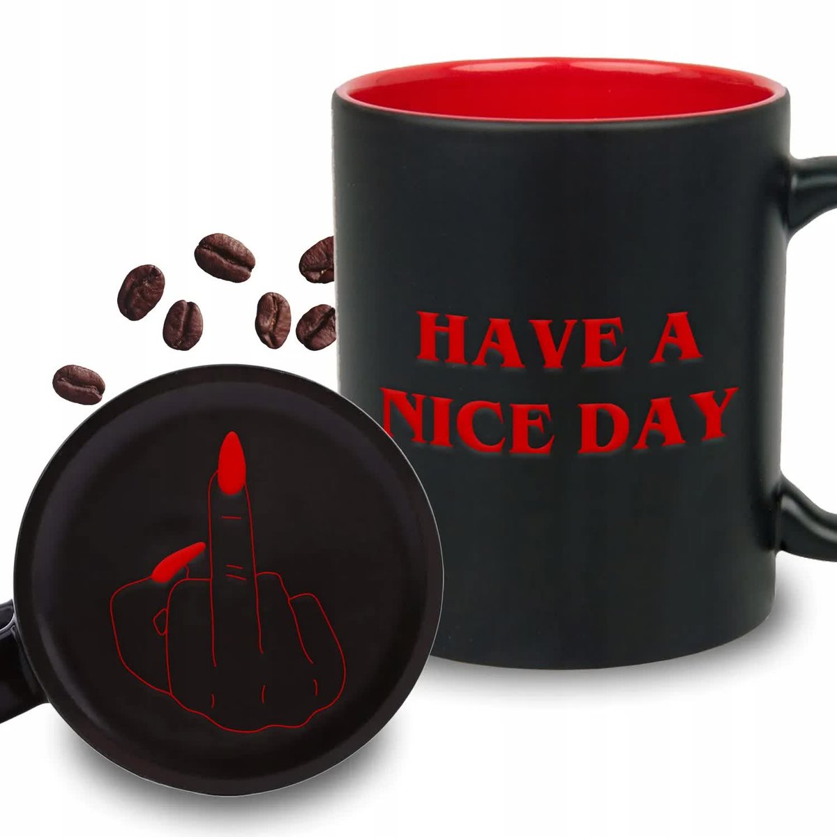 KUBEK Z GRAWEREM Czerwony Upominek Na Prezent Urodziny HAVE A NICE DAY Fuck