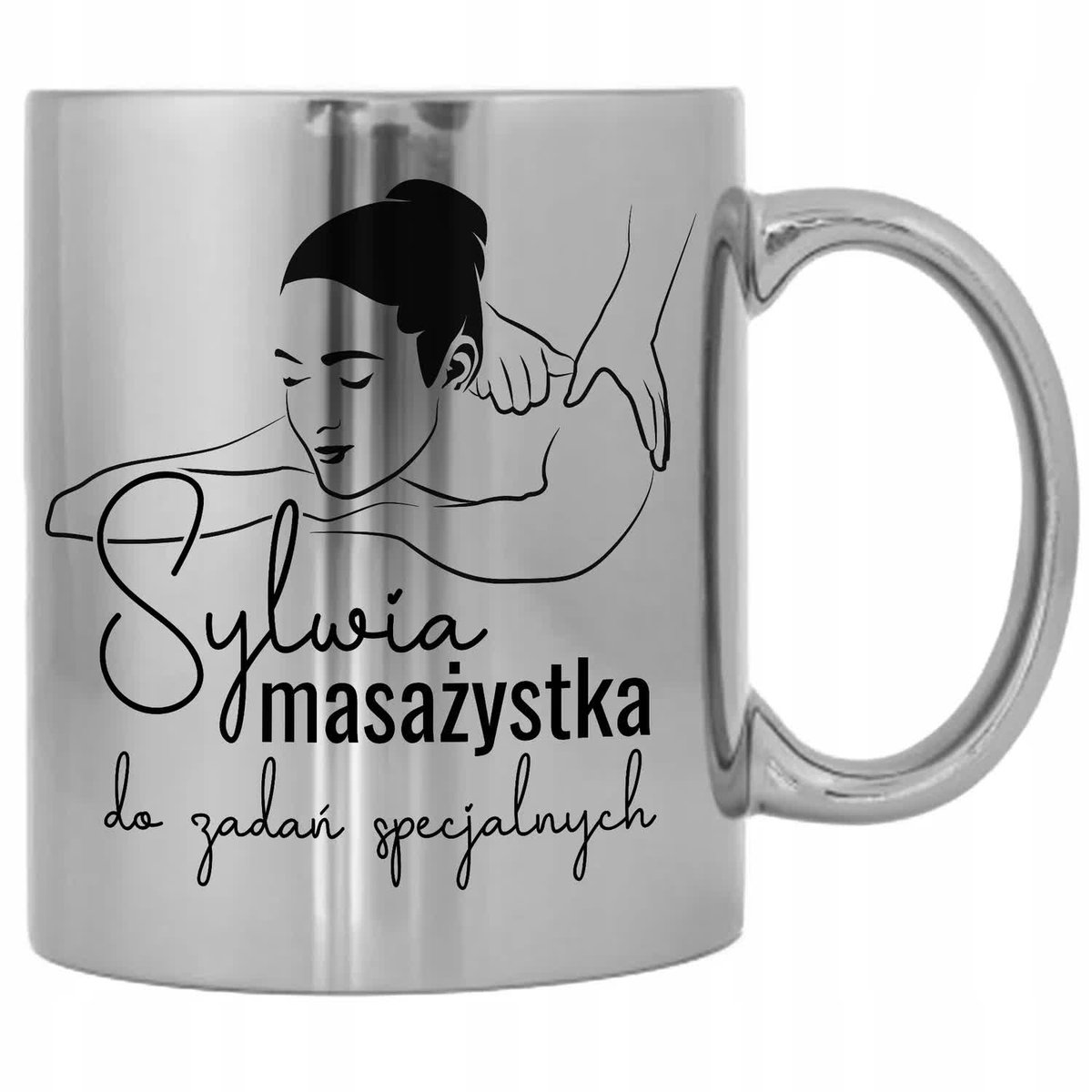 KUBEK SREBRNY PREZENT DLA MASAŻYSTKI TWOJE IMIĘ WZ