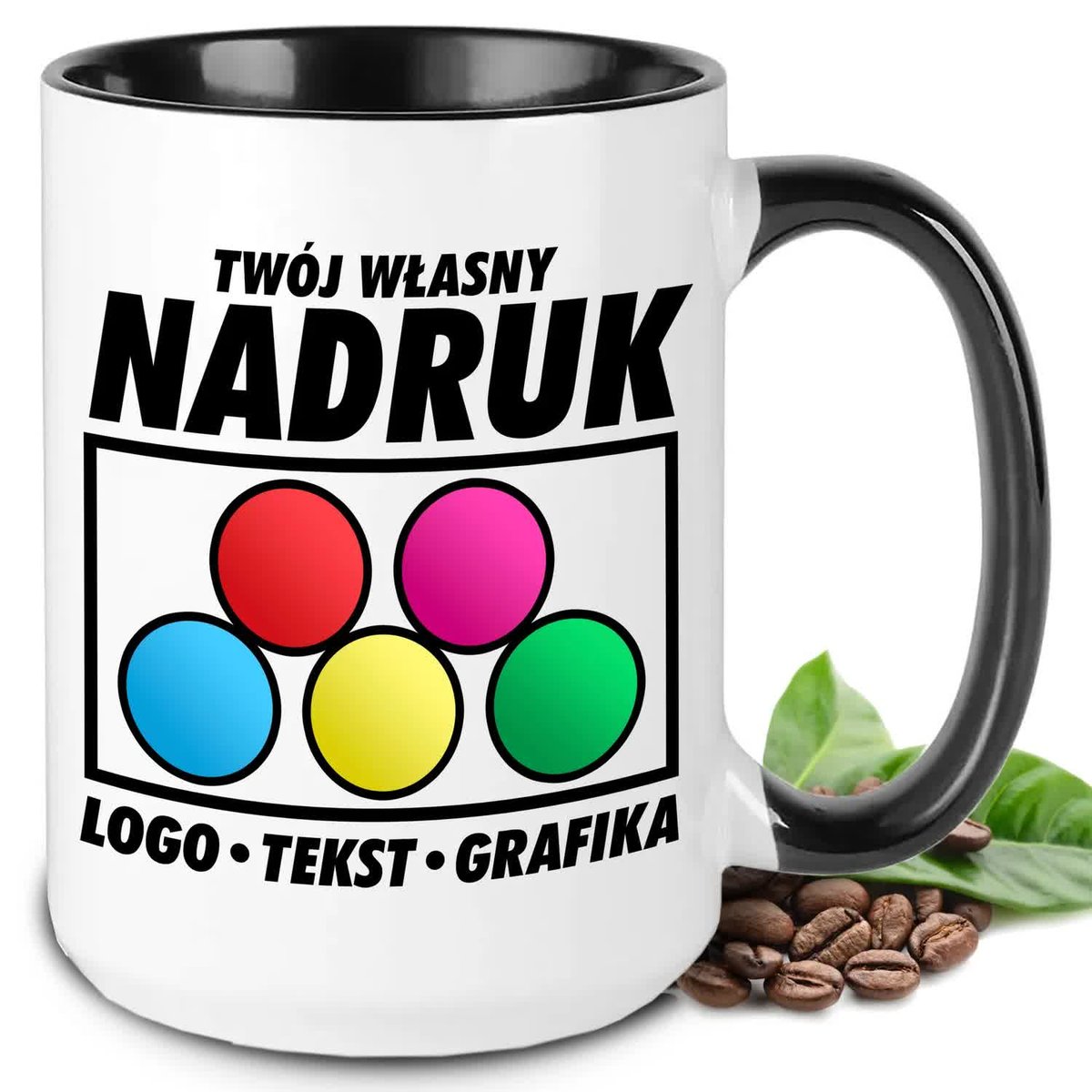 KUBEK XXL BIAŁY CZARNY PERSONALIZOWANY TWOJE LOGO ZDJĘCIE GRAFIKA PROJEKT
