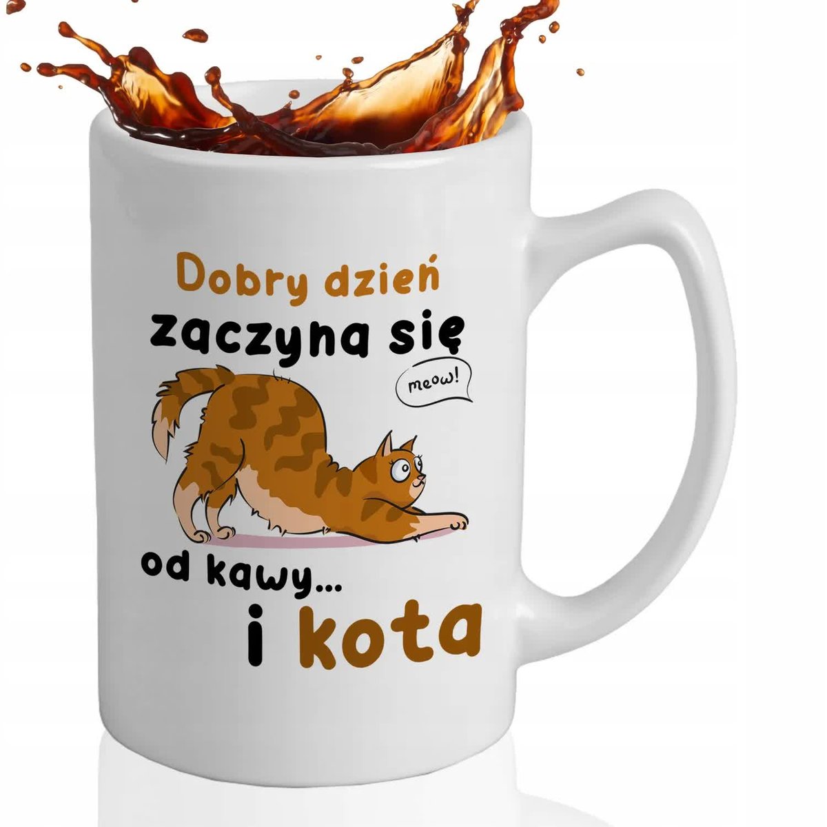 Kubek DUŻY BIAŁY XXL Dla Kociary DZIEŃ ZACZYNA SIĘ OD KAWY I KOTA Wzory