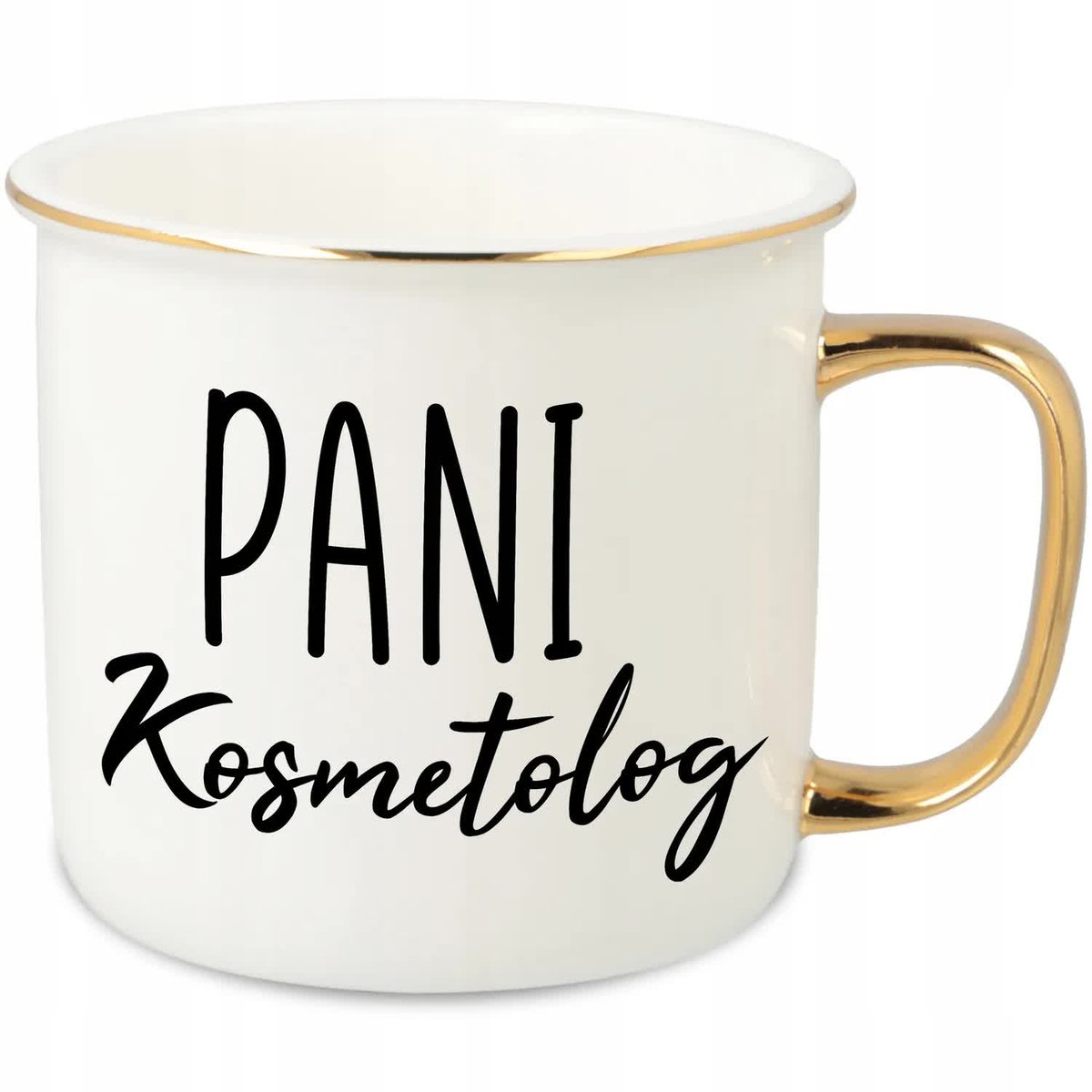 KUBEK UCHO RANT ZŁOTY PORCELANOWY RETRO PREZENT DLA PANI KOSMETOLOG WZORY