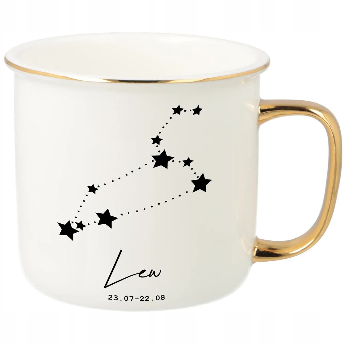 KUBEK UCHO RANT ZŁOTY PORCELANOWY RETRO PREZENT DLA ZODIAKARY BLIŹNIĘTA WZ