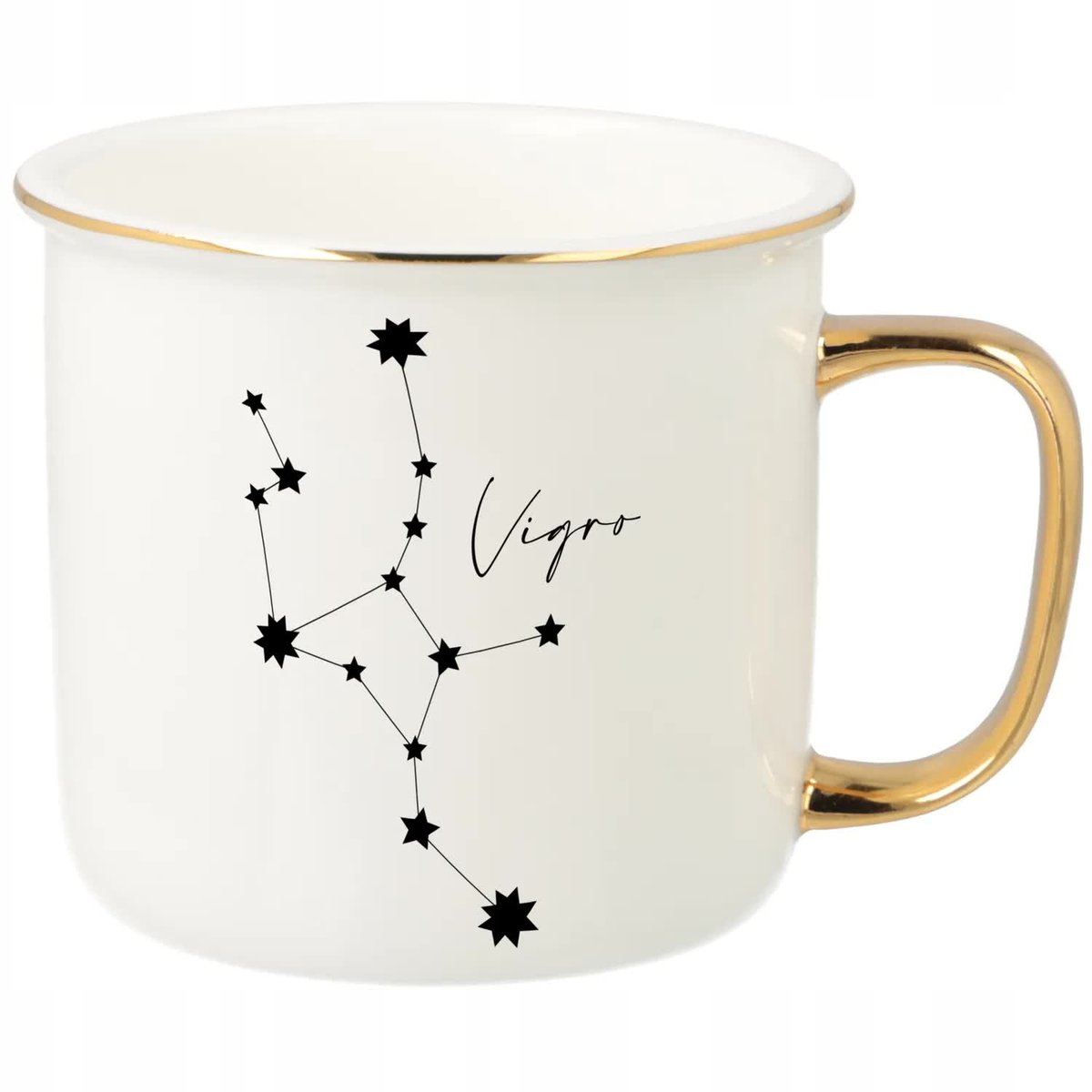 KUBEK UCHO RANT ZŁOTY PORCELANOWY RETRO PREZENT DLA ZODIAKARY VIGRO WZORY