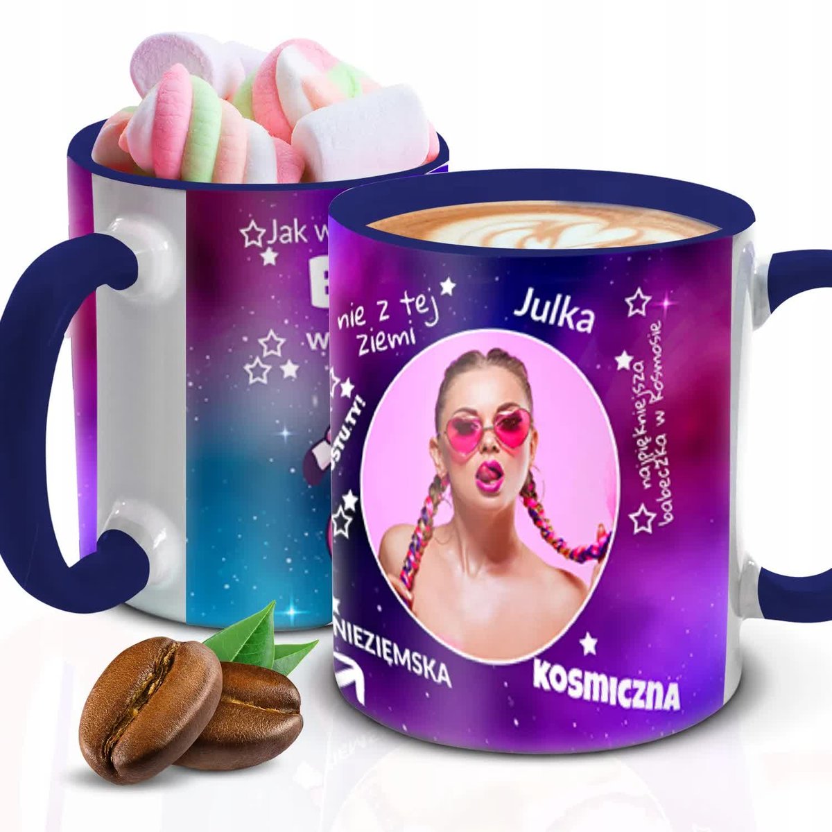 Kubek Z Nadrukiem PREZENT DLA PRZYJACIÓŁKI Granatowo Biały Kreator