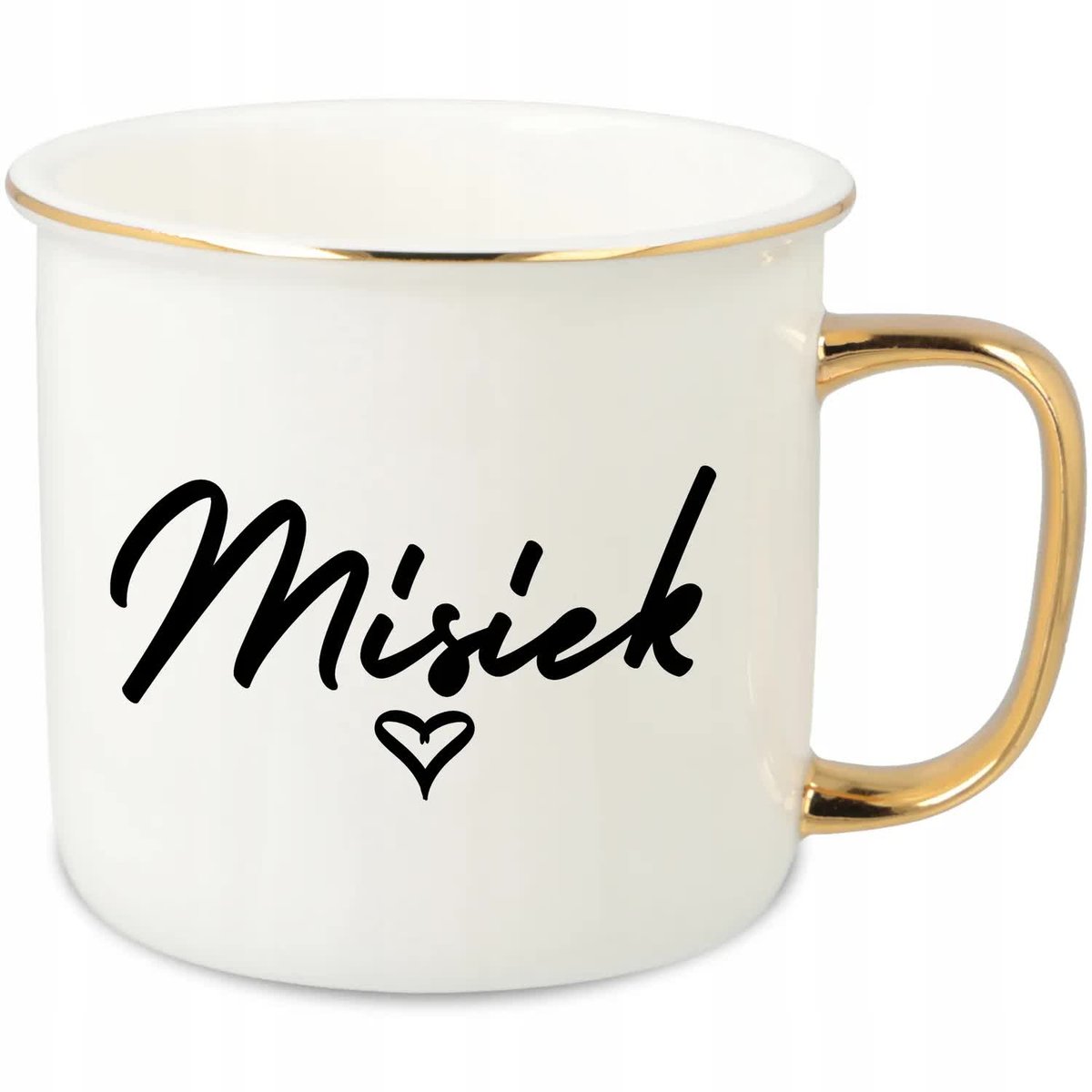 KUBEK UCHO RANT ZŁOTY PORCELANOWY RETRO PREZENT DLA CHŁOPAKA MISIEK WZORY