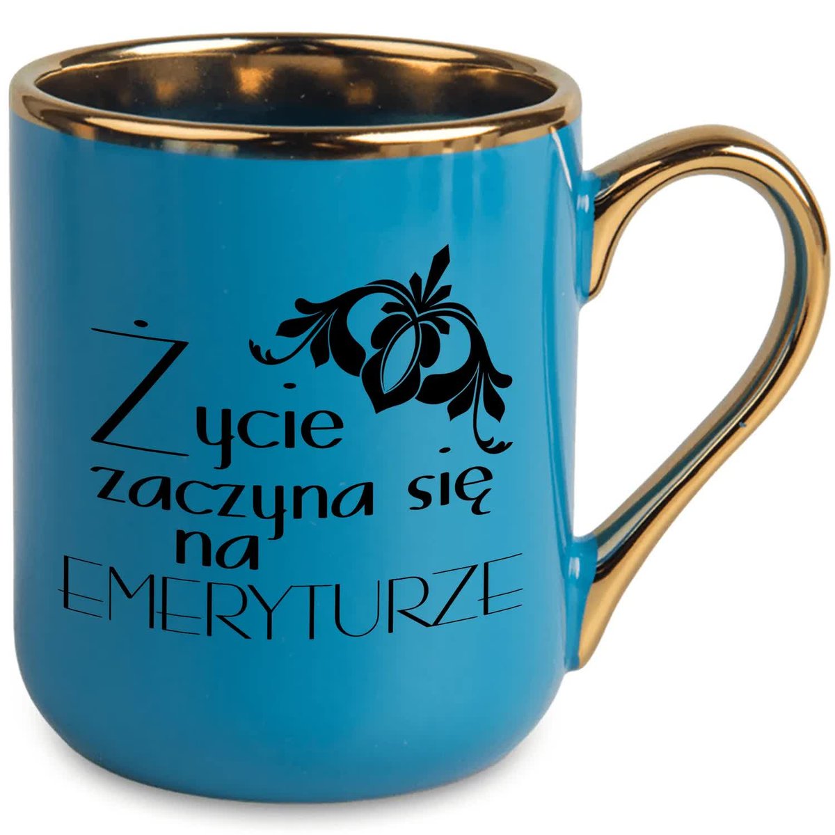 Kubek Niebieski Ucho Rant Złoty Prezent Życie Zaczyna się na Emeryturze Wz