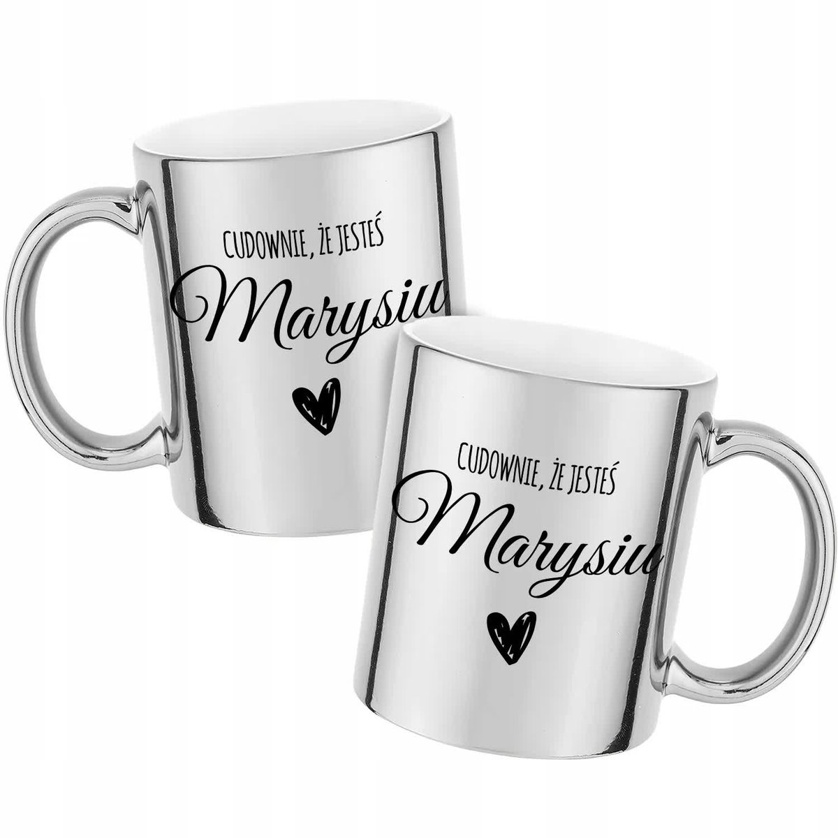 Kubek Z Nadrukiem CUDOWNIE ŻE JESTEŚ IMIĘ Srebrny Metaliczny Kreator