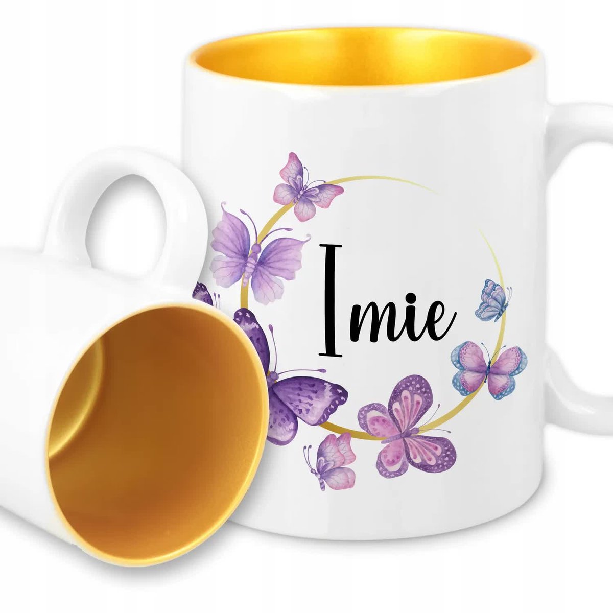 KUBEK ZŁOTY BROKAT PREZENT TWOJE IMIĘ MOTYLE WZORY