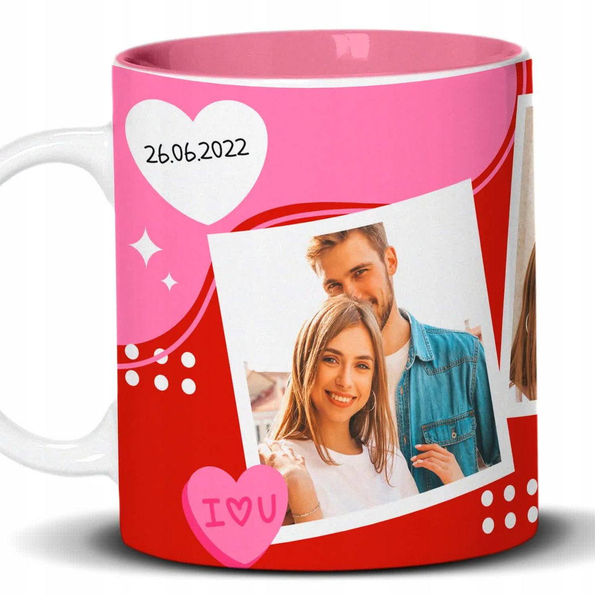 Kubek Z Nadrukiem KOCHAM CIĘ DLA PAR Imiona Biało Różowy Kreator