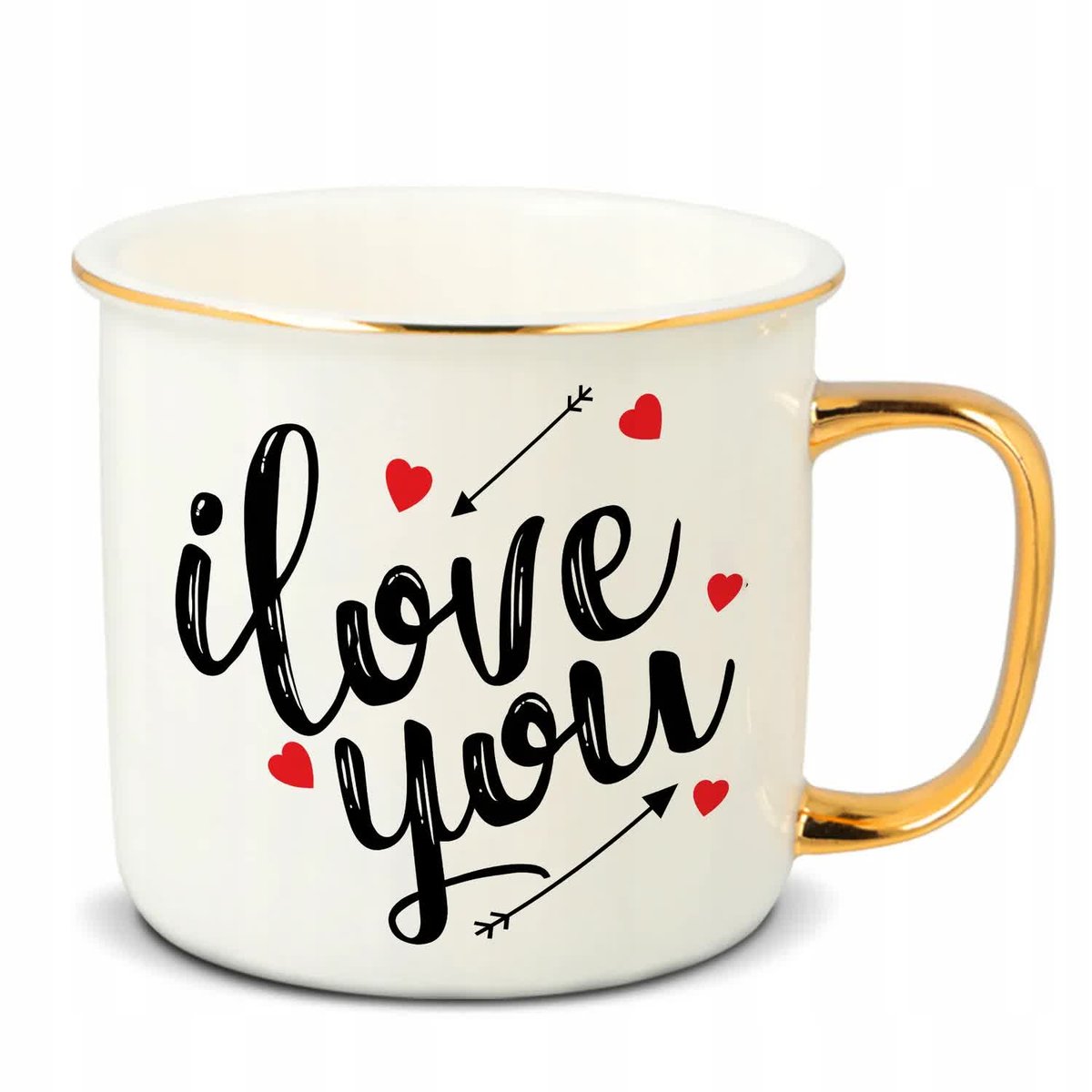 Kubek RETRO Złote Ucho Rant I LOVE YOU Elegancki Miłość Walentynki Wzory