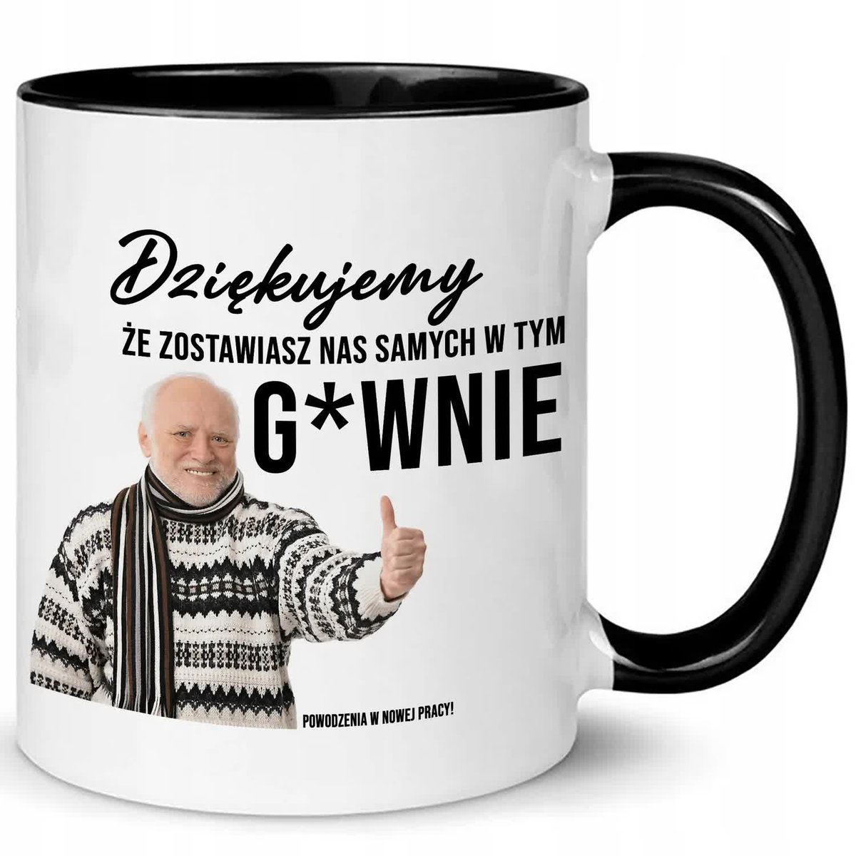 KUBEK UCHO WNĘTRZE CZARNE POŻEGNANIE Z PRACY DLA KOLEGI NA PREZENT WZ