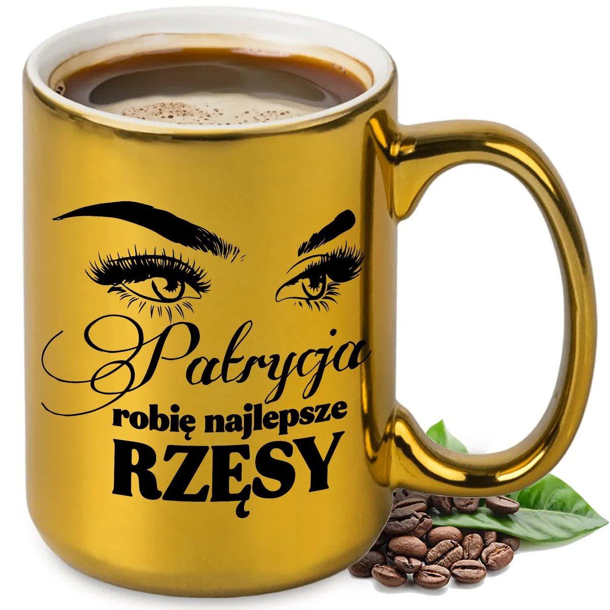 KUBEK XXL ZŁOTY PERSONALIZOWANY PREZENT DLA STYLISTKI RZĘS TWOJE IMIĘ WZORY