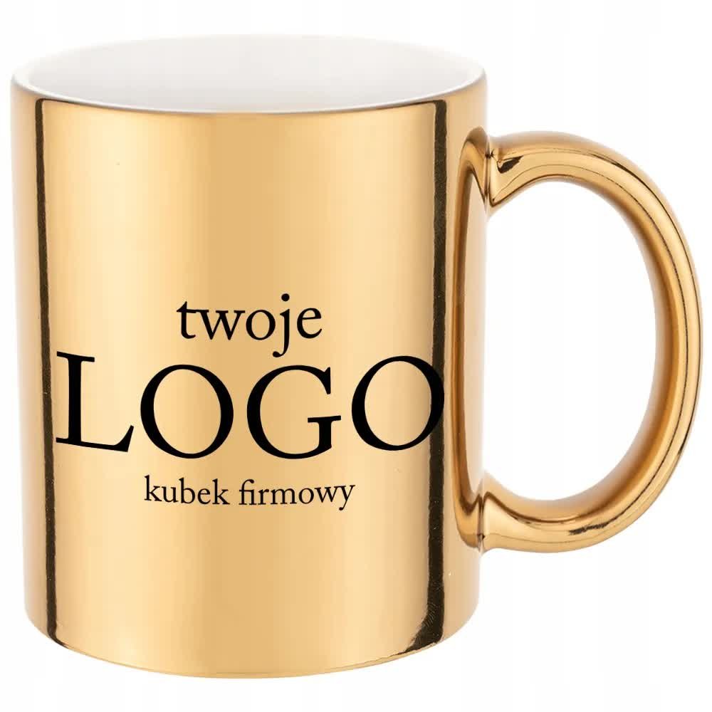 KUBEK ZŁOTY Błyszczący TWOJE LOGO do Firmy Salonu