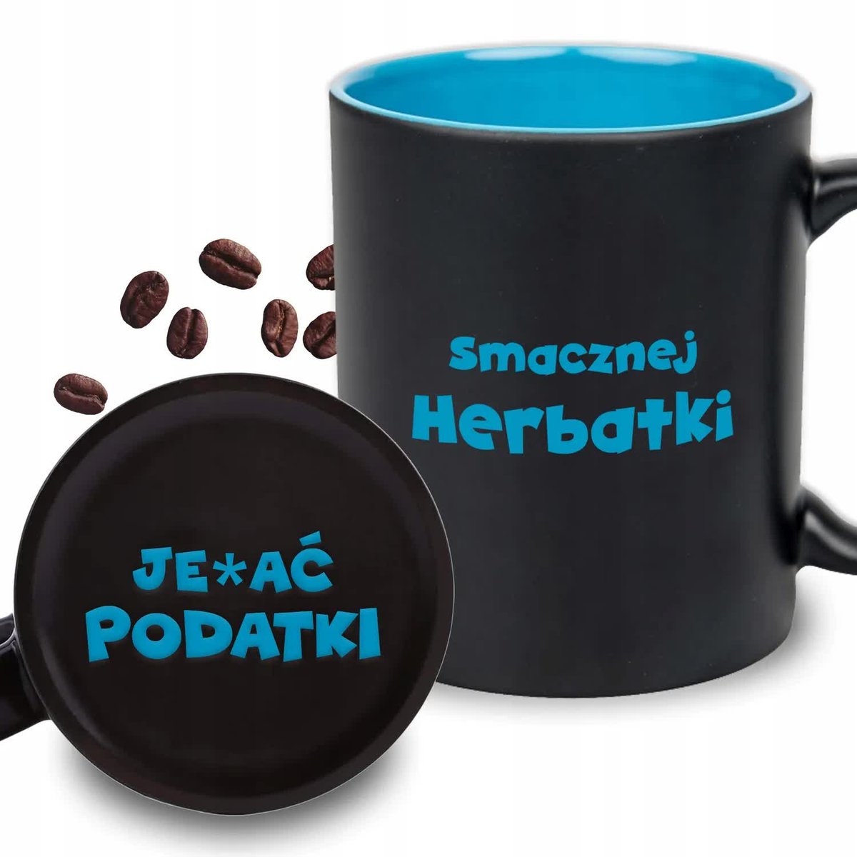 KUBEK GRAWER Niebieski Na Prezent Urodziny SMACZNEJ HEBRATKI JE*AĆ PODATKI