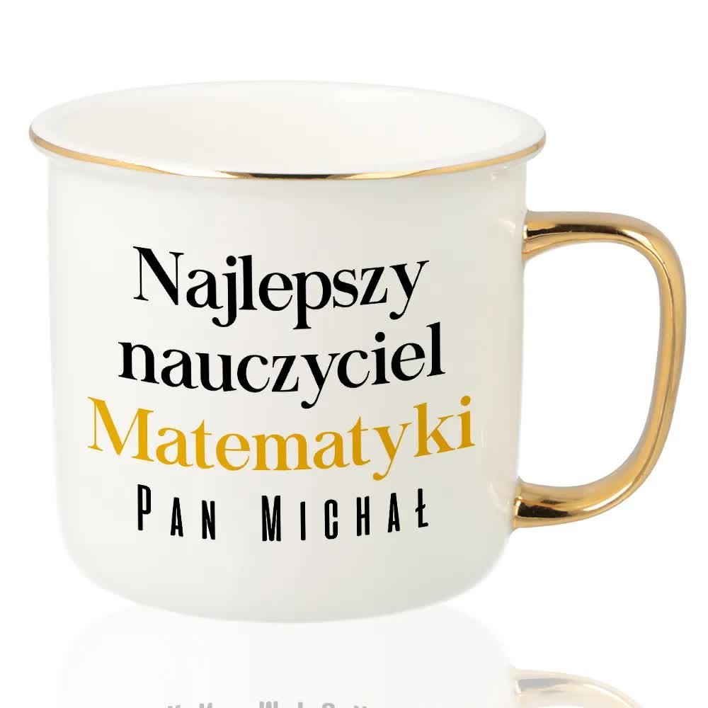 KUBEK RETRO Złoty Na Prezent Dzień Nauczyciela DLA NAUCZYCIELA IMIĘ