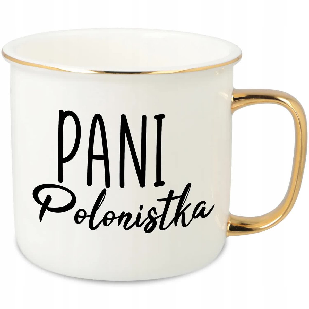 KUBEK UCHO RANT ZŁOTY PORCELANOWY RETRO PREZENT DLA PANI POLONISTKA WZORY
