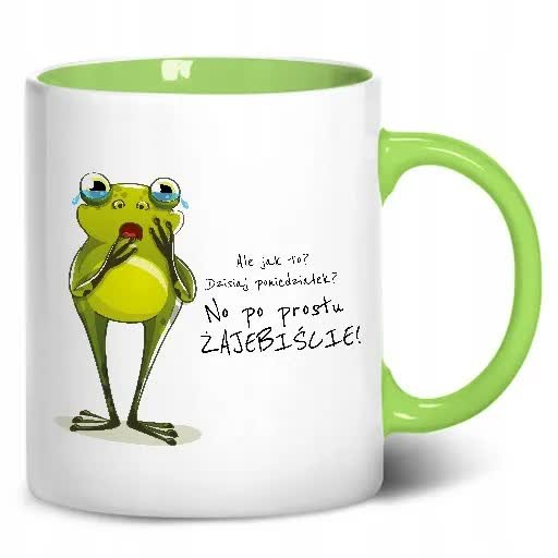 KUBEK Wnętrze Ucho ZIELONE wzór ŻABA 02 prezent