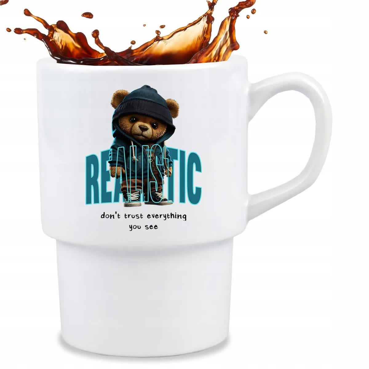 KUBEK BAROWY Biały Na Prezent Urodziny Misie REALISTIC DON'T TRUST Teddy Wz